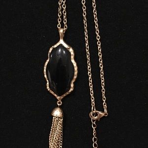 Vintage Style Pendant Necklace Black Stone Tassle